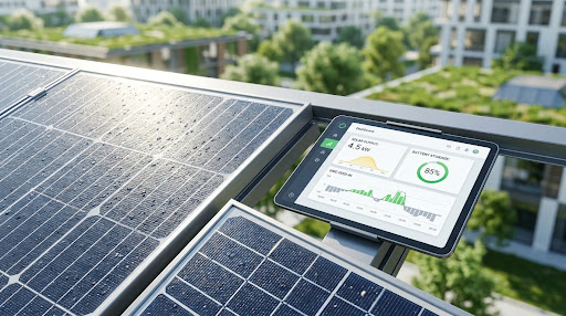 Modern solar panels and smart energy management interface